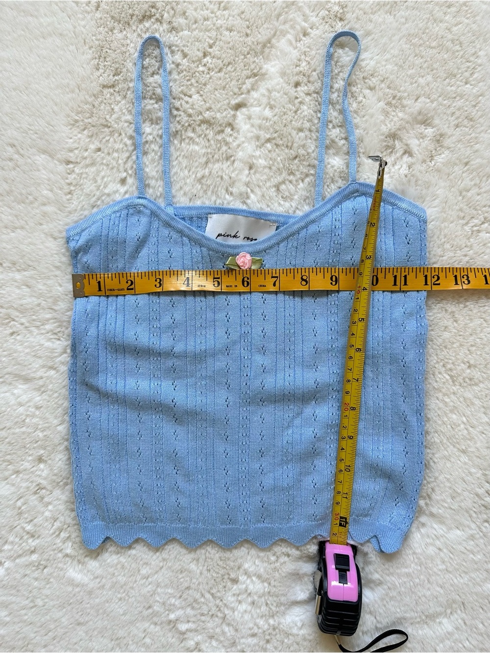 Pink Rose Light Blue Knit Pointelle Tank, Cardigan & Pants Set S - Picture 12 of 16